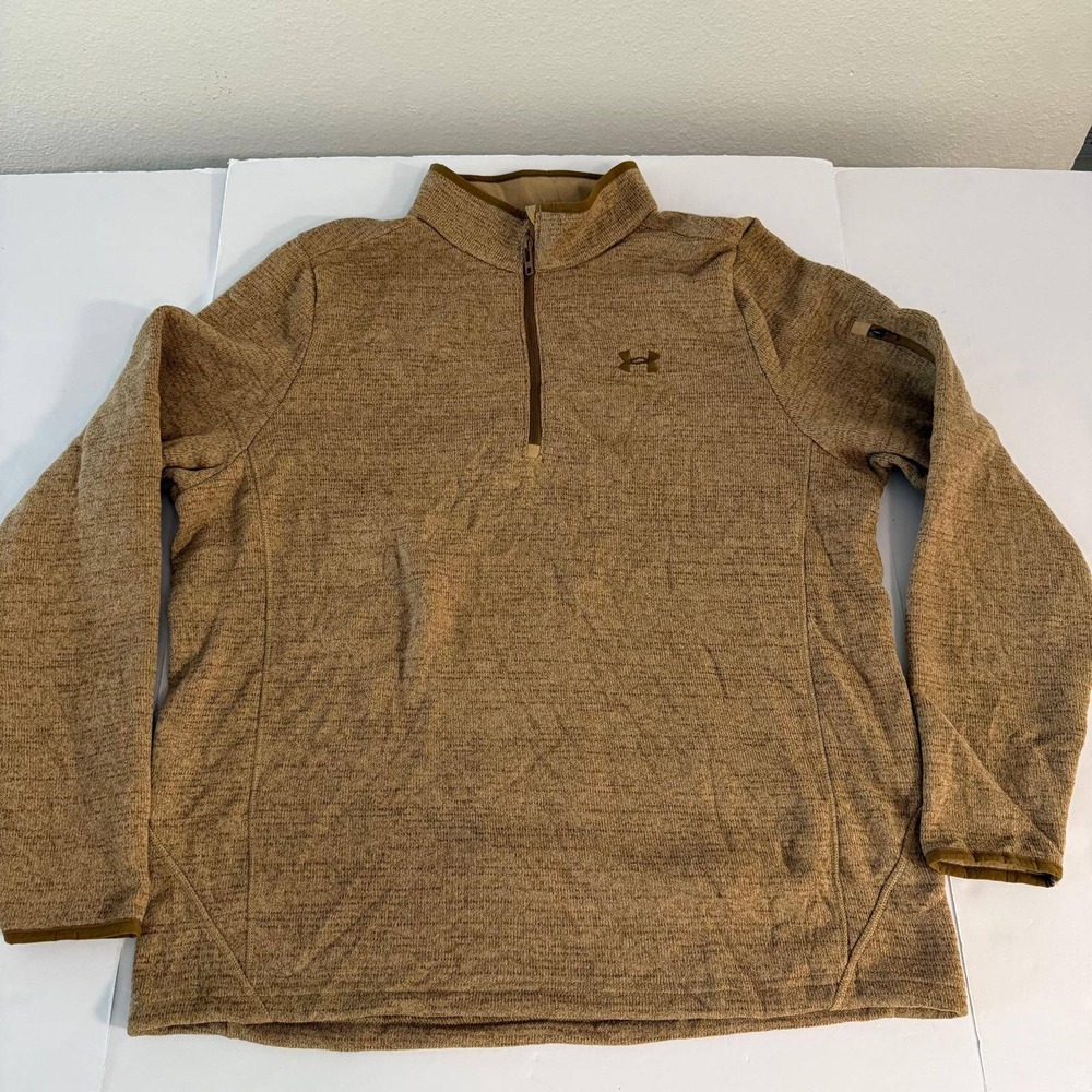 Under Armour Mens Specialist 2.0 Quarter Zip Fleece Pullover Tan Heather Size XL